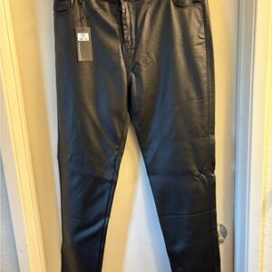 Elegant Black Straight Leg Women's Pleather Pants